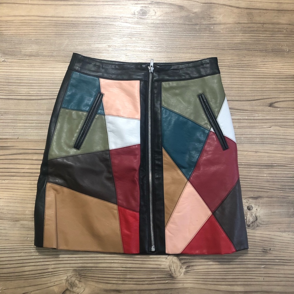 geometrical leather miniskirt